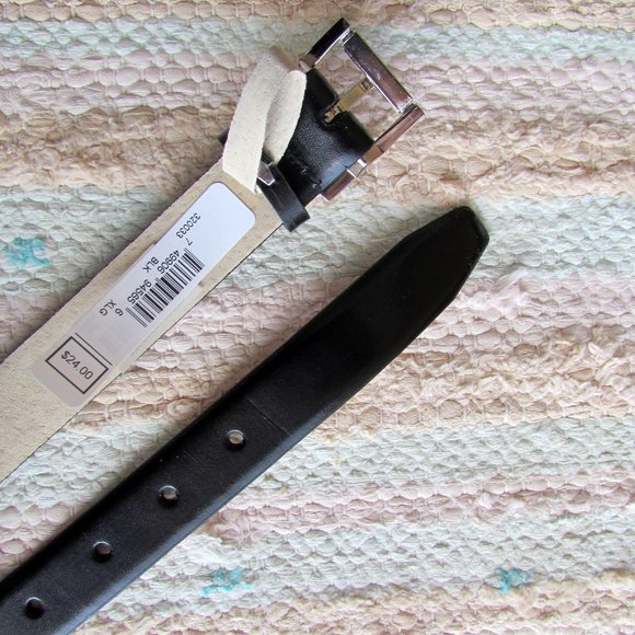 BLACK LEATHER BELT, NWT, 36"- 40" WAIST, 1" w SILVER BUCKLE, WOMEN'S or MEN'S - Picture 5 of 6